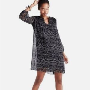 MADEWELL white caravan print smocked long sleeve Patterned Dress women’s small